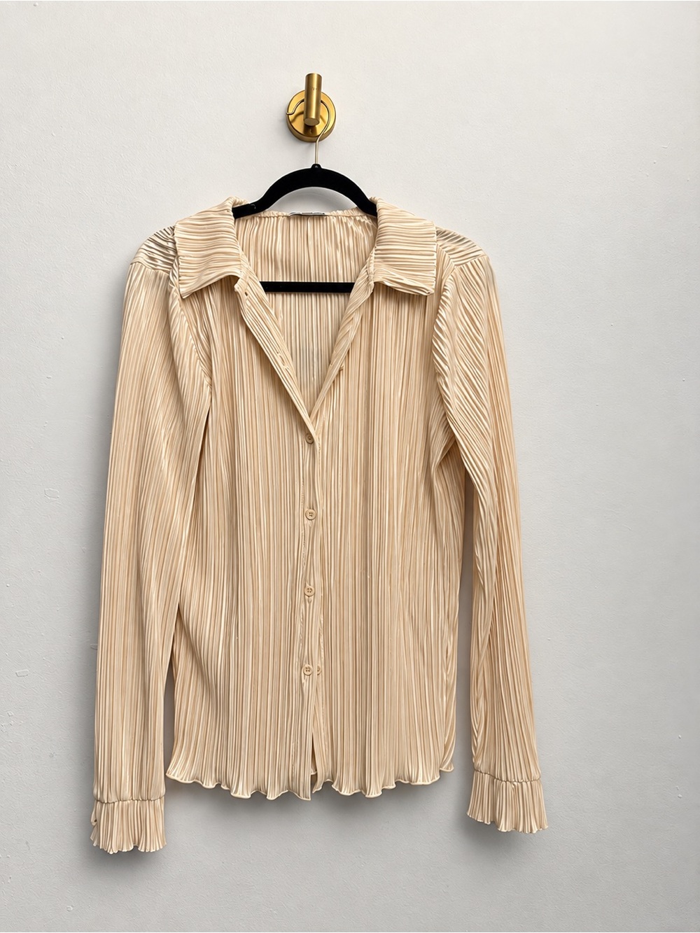 Fashion Nova Cream Pleated 2-Piece Pants & Button-Up Top Set